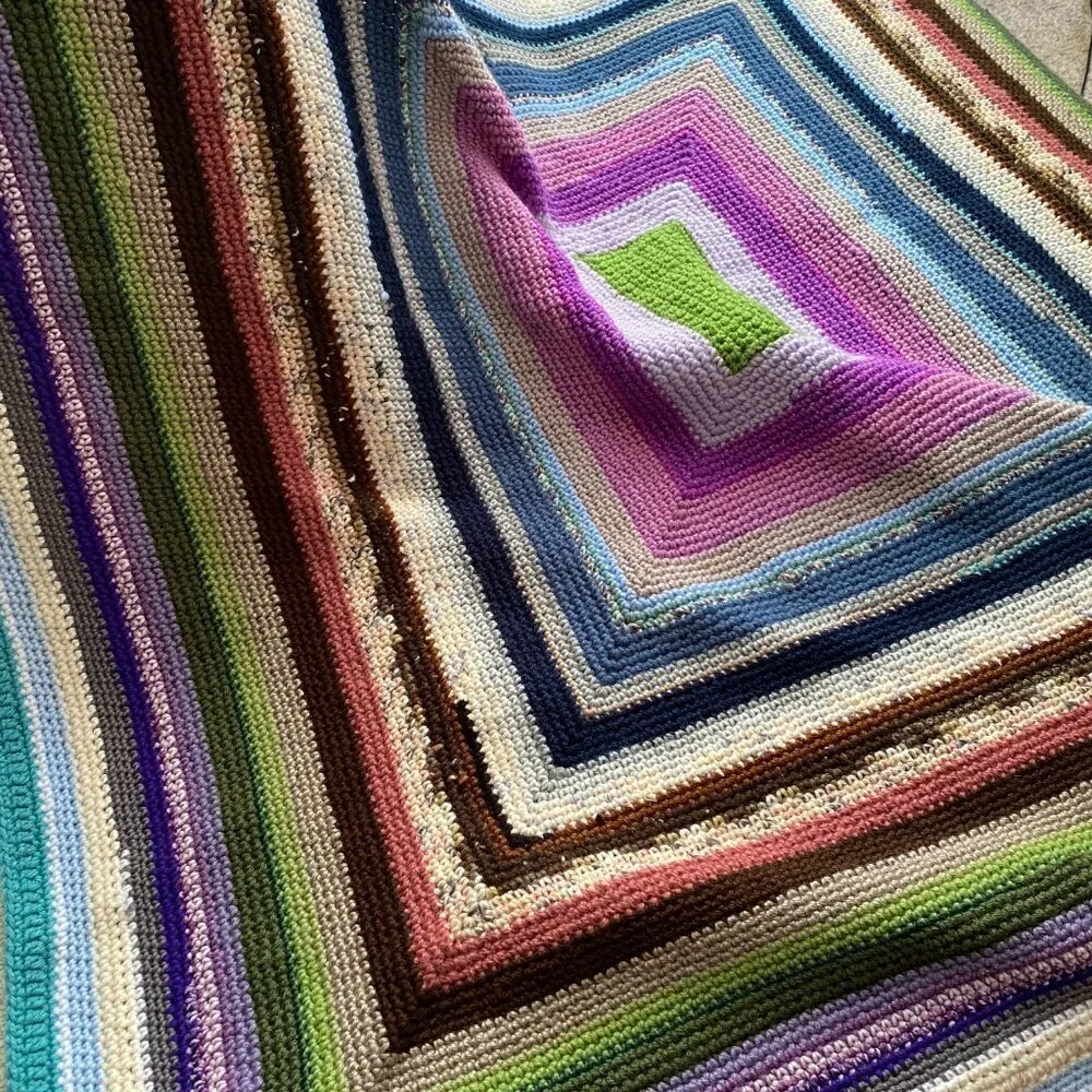Handmade Crocheted Scrappy Multicolored Lap Blanket - 48